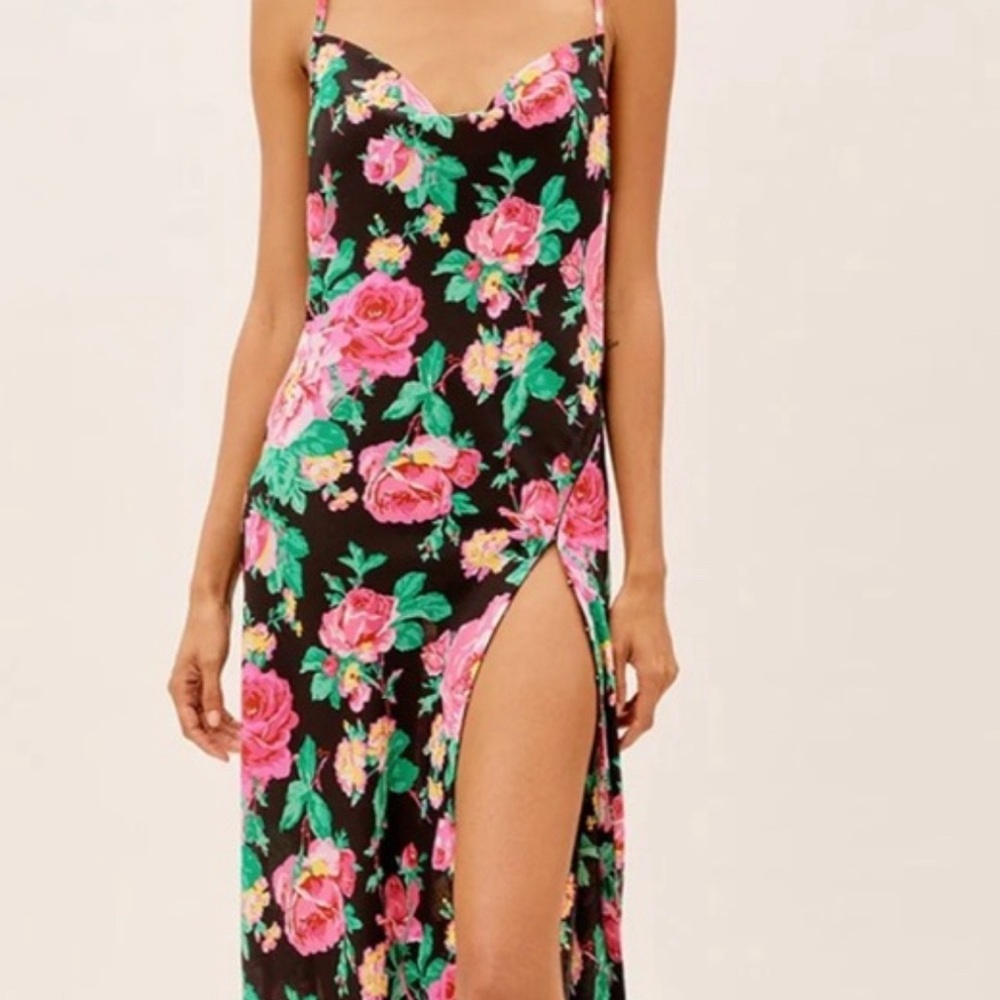 For Love and Lemons Becca Maxi Dress Black Floral Size Medium